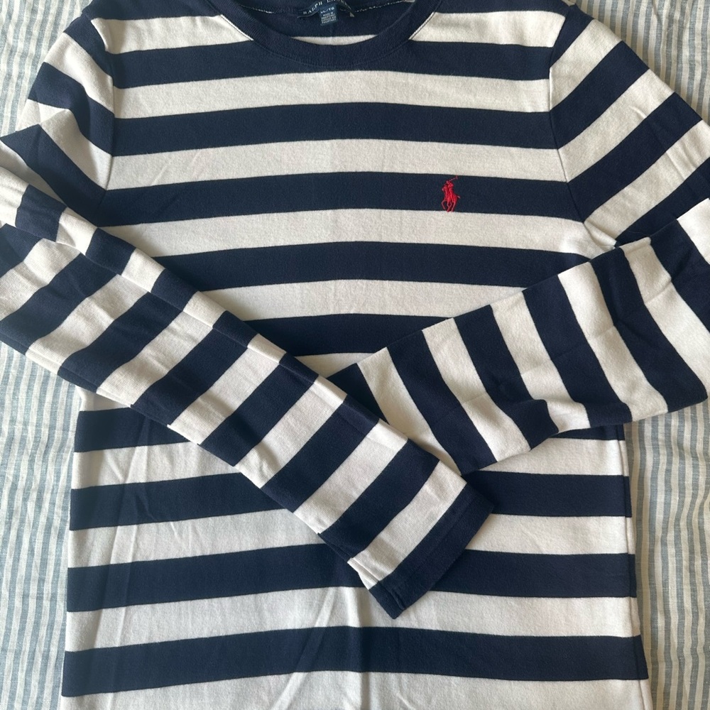 Ralph Lauren Blue and White Striped Crewneck